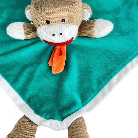 Baby Starters Sock Monkey Lovey Baby Security Blanket Infant Green Plush Toy - Picture 6 of 9